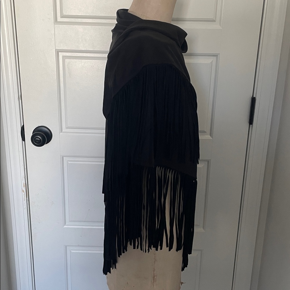 Black Fringed Wrap in Faux Suede Bohemian Festival OS - Picture 4 of 6